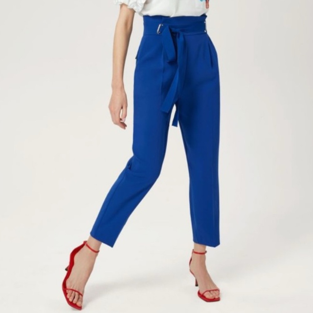 Super High Waisted Blue Pants 4 with Tie Belt Polyester
